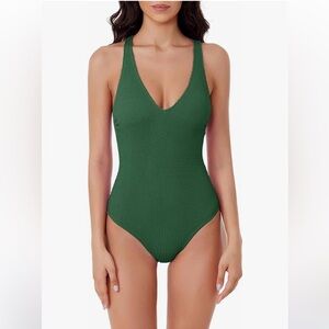 BCA by Rebecca Virtue Madilynn texture pine one piece swimsuit S NWT